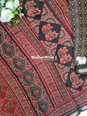 AJRAK PRINT KAJU SILK SAREE RED