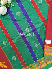 ILKAL PEACOCK KASUTHI WORK SAREE RED