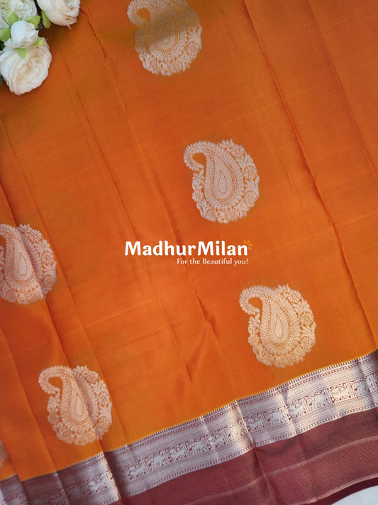 KANCHI BUTTA BORDER SAREE ORANGE MAROON