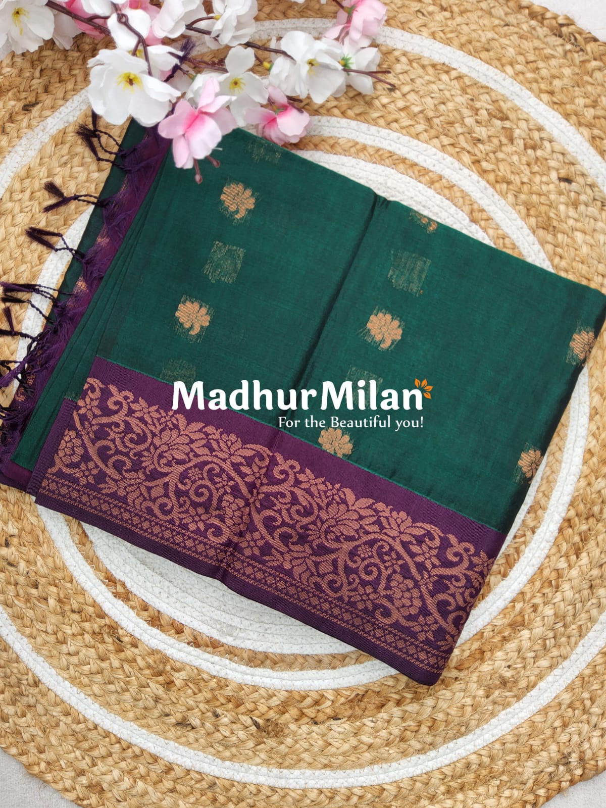 KOVAI SILK COTTON SAREE GREEN WINE BORDER