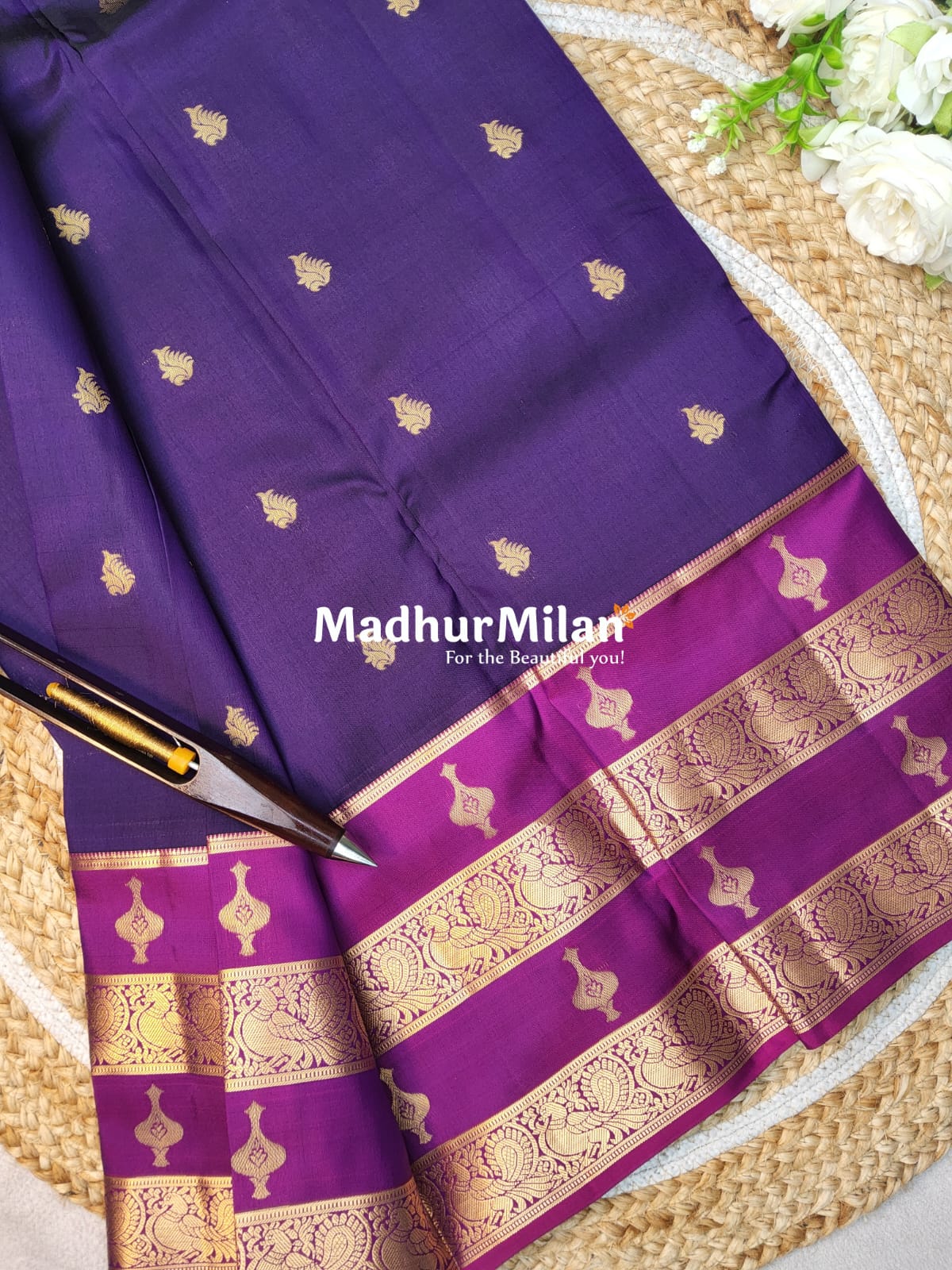 KANCHI BUTTA BENTEX BORDER SAREE PUPLE PINK