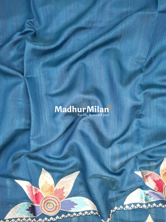 FLOWER BEAUTY RAW SILK SAREE DEEP RAMA