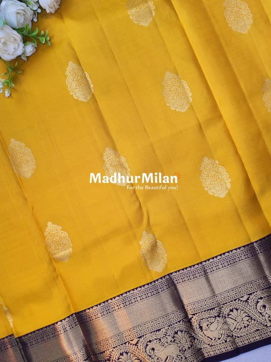 KANCHI BUTTA BORDER SAREE YELLOW PURPLE