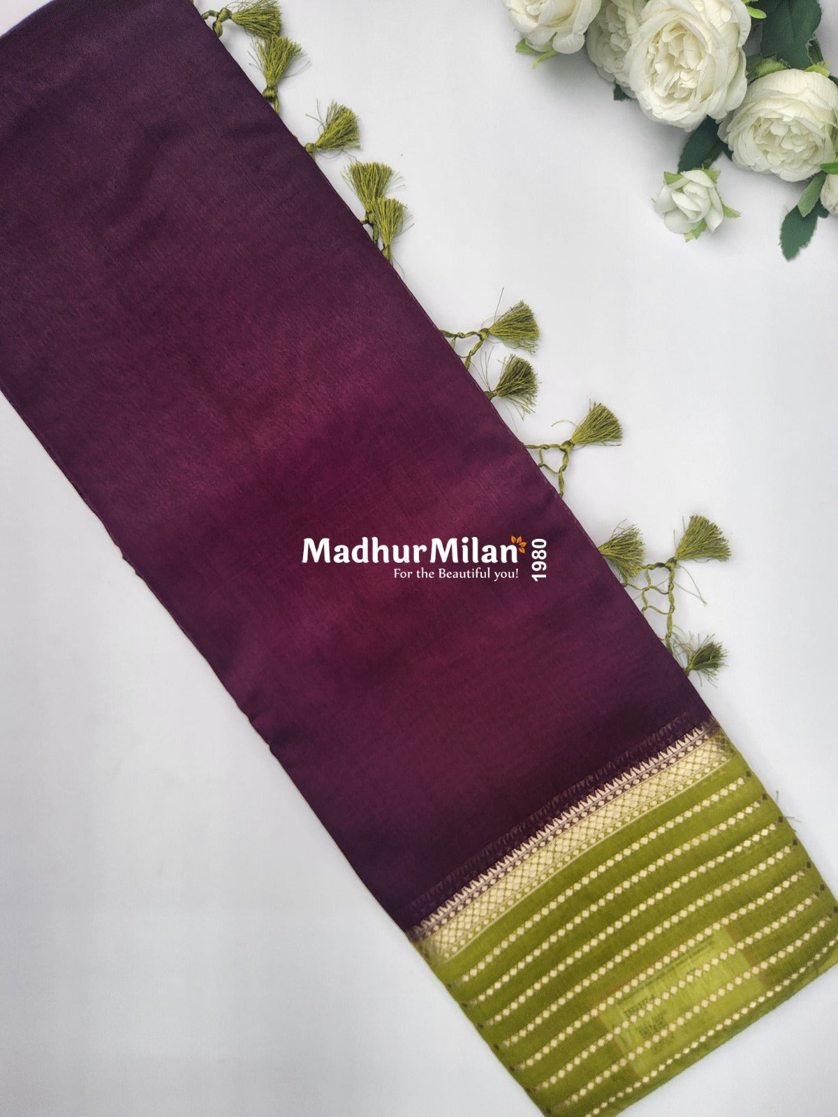 8 LINE BORDER ASSAM SILK SAREE WINE GREEN