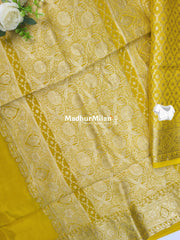 MAYA BANARASI RUSSIAN CREPE SAREE LEMON YELLOW