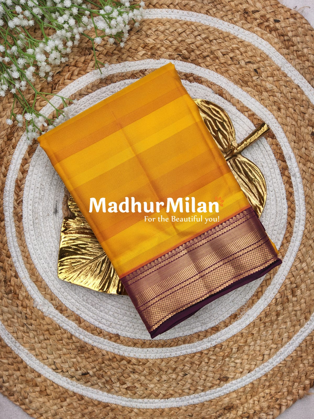 KANCHI STRIPE LINES SAREE YELLOW WINE