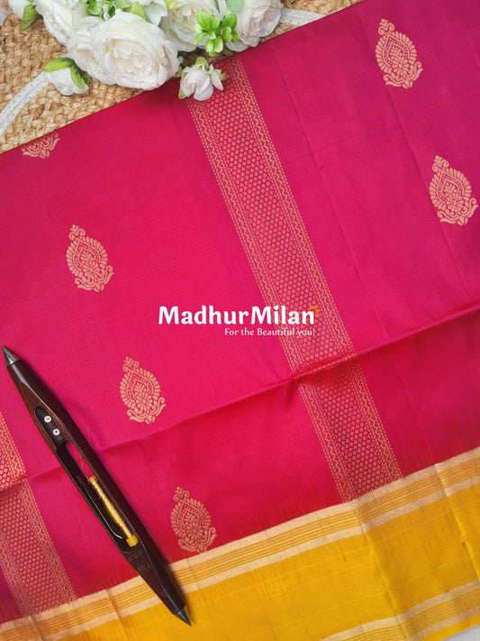 BENTEX BUTTA BORDER SOFT SILK SAREE PINK YELLOW