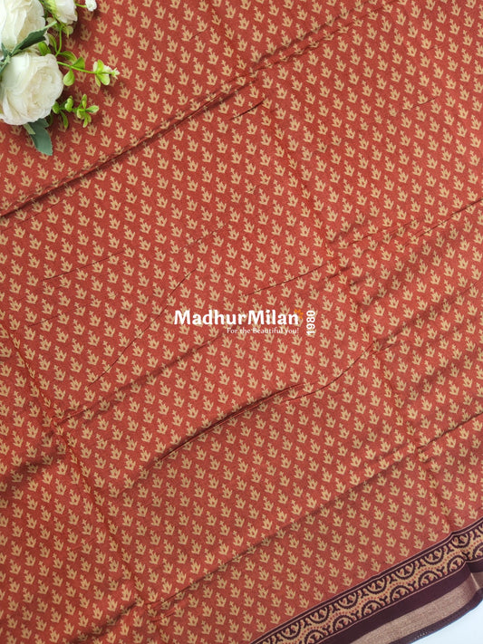 BAGRU PRINT KAJU SILK SAREE ORANGE