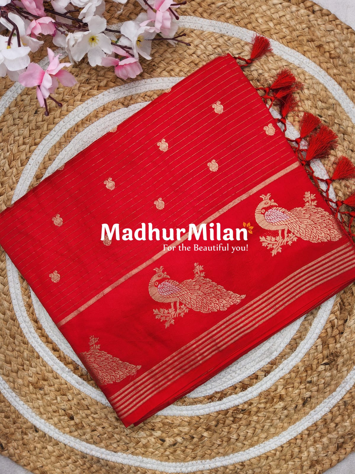 PEACOCK BORDER BANARASI SAREE RED