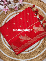 PEACOCK BORDER BANARASI SAREE RED