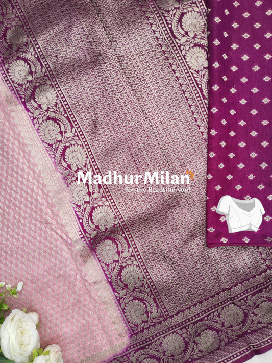 BANARASI SEMI GEORGETTE SAREE ROSE PINK PURPLE