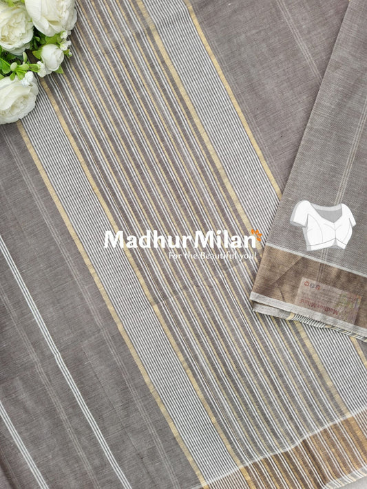 STRIPE LINES COTTON SAREE DUSTY BROWN