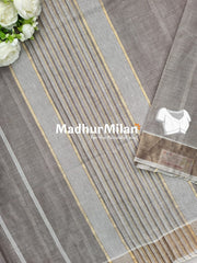 STRIPE LINES COTTON SAREE DUSTY BROWN