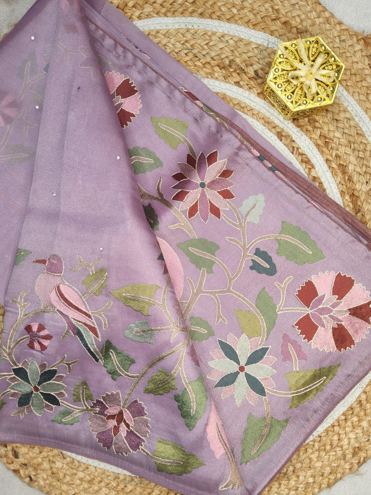 ARI EMBROIDERY WORK TISSUE ORGANZA SAREE DUSTY ROSE PINK