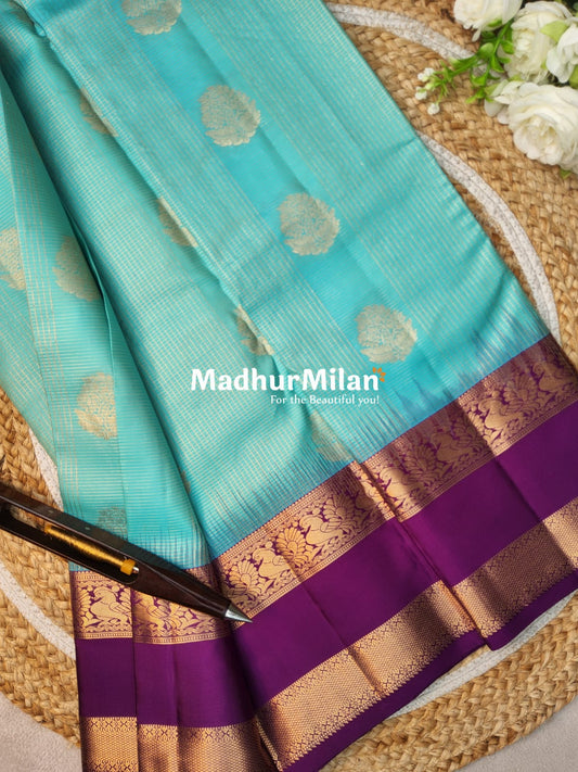 KANCHI CHECKS BENTEX BORDER SAREE RAMA PURPLE