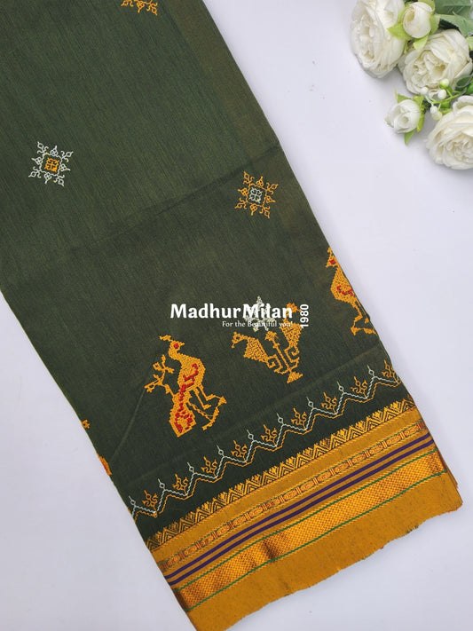 ILKAL PEACOCK KASUTHI WORK SAREE MEHINDI