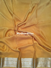 MAYA BANARASI CREPE PLAIN BODY GOLD JARI BORDER SAREE YELLOW