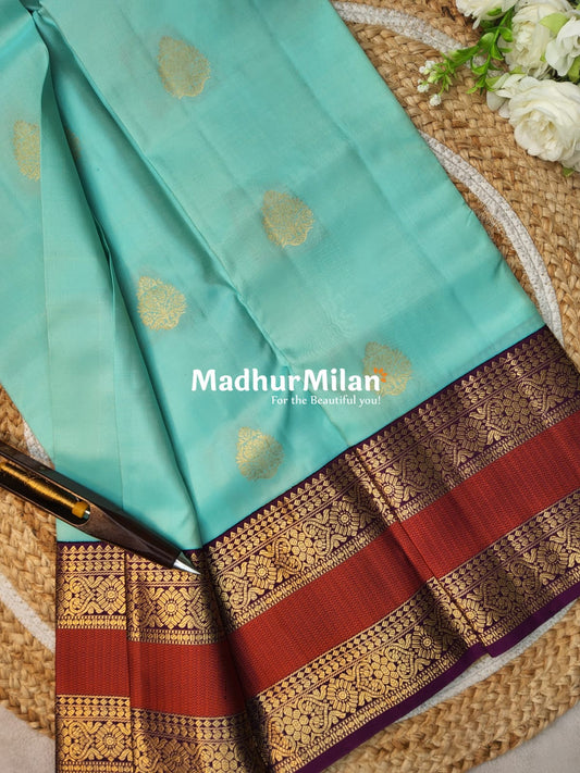KANCHI BUTTA BENTEX BORDER SAREE BLUE PURPLE