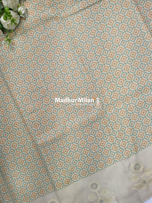 SEMI TUSSER EMBROIDERY BORDER SAREE GREEN