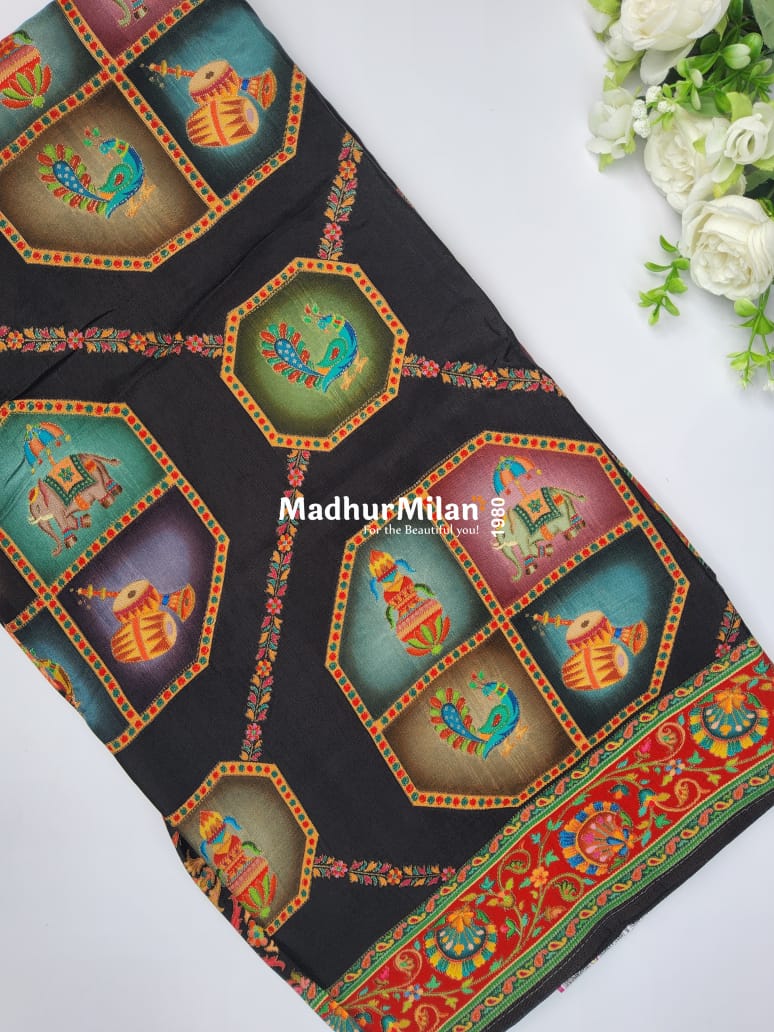 PASHMINA BROCADE SAREE BLACK