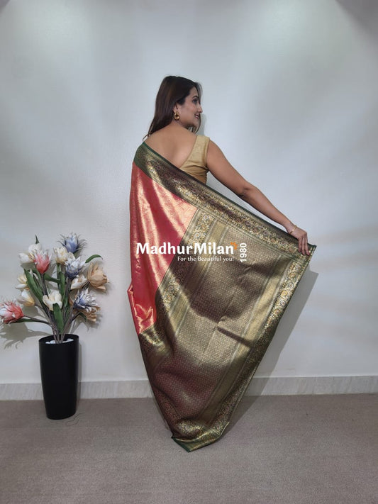INDRA TISSUE SILK SAREE DUSTY PINK GREEN