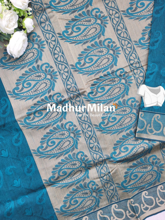 SUTI EMBOSE BORDER COTTON SAREE RAMA