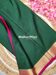 JARI BORDER 3 INCH PURE CREPE SILK SAREE FOREST GREEN PINK
