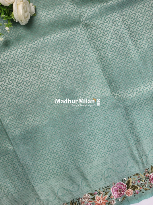 SOFT SILK EMBROIDERY WORK SAREE SAGE GREEN