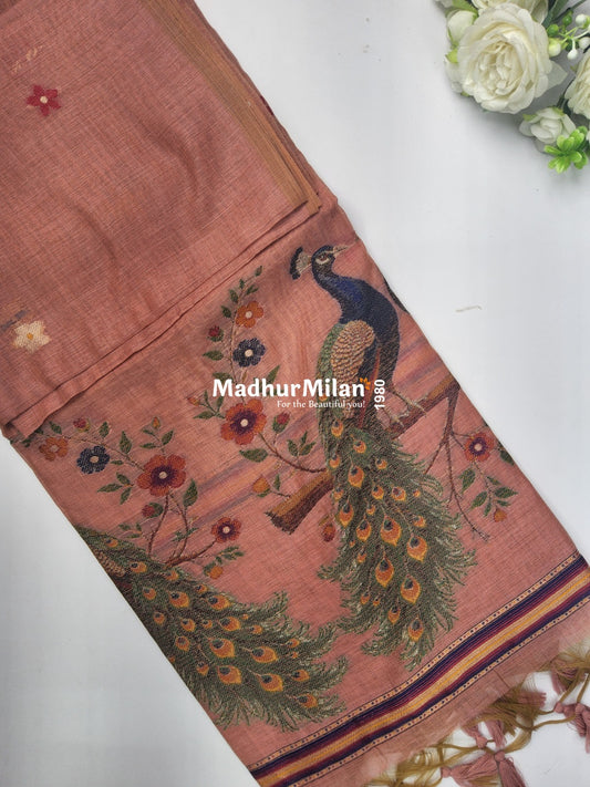PEACOCK KOVAI COTTON SAREE PEACH