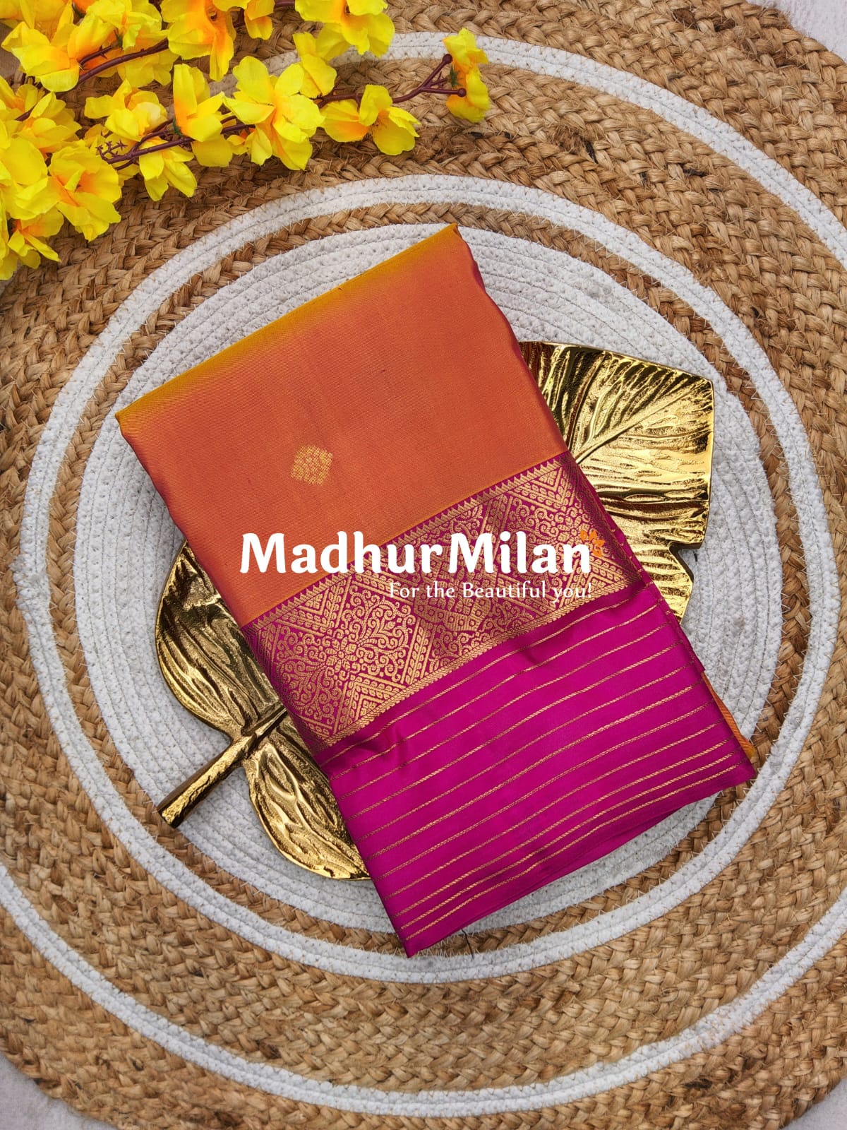 KORVAI BUTTA BORDER LINES BORDER SAREE GOLDEN PINK