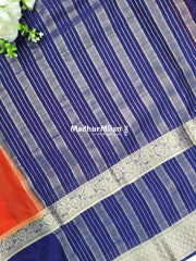 SEMI CREPE SILK SAREE ORANGE BLUE