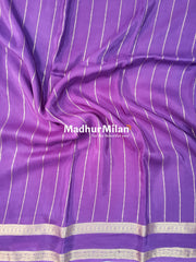 MAYRA BANARASI CREPE BENTEX BORDER GOLD JARI SAREE LIGHT PURPLE