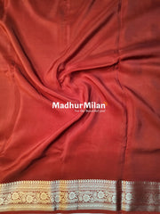 MAYA BANARASI CREPE PLAIN BODY GOLD JARI BORDER SAREE RED