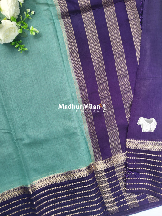 8 LINE BORDER ASSAM SILK SAREE GREEN PURPLE