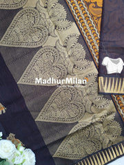 THREAD WEAVING COTTON SAREE BROWN