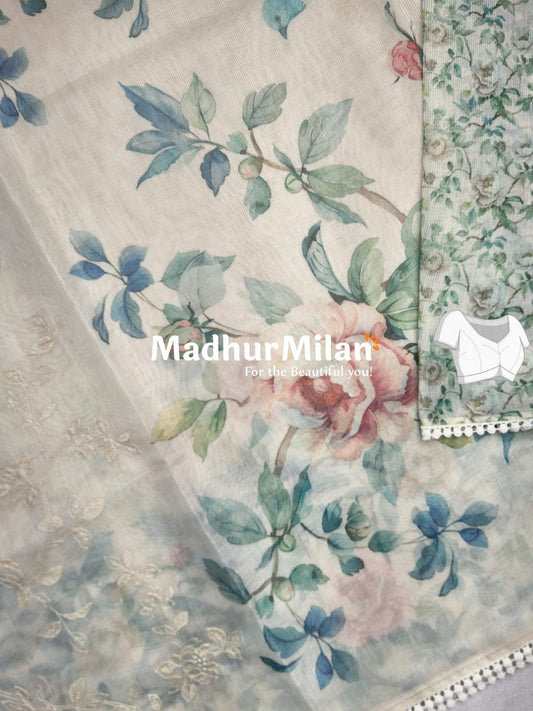 GOLD TISSUE EMBROIDERY WORK SAREE DUSTY RAMA