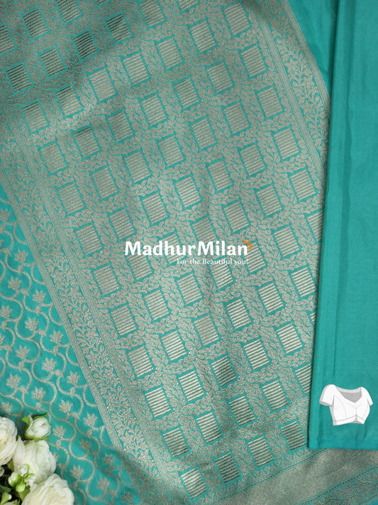 CHARVI BANARASI CREPE SILK SAREE TURQUOISE BLUE