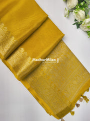 BANARASI RUSSIAN CREPE SAREE LEMON YELLOW