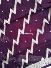 BANARASI ZIG ZAG RUSSIAN CREPE SAREE WINE