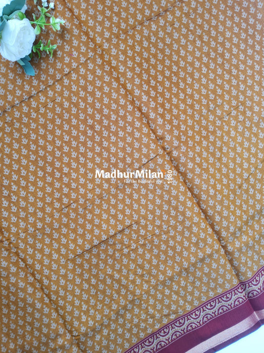 BAGRU PRINT KAJU SILK SAREE GOLDEN YELLOW
