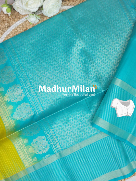 UPPADA SOFT SILK SAREE LEMON YELLOW AQUA