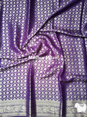 MAYA BANARASI CREPE PLAIN BODY GOLD JARI BORDER SAREE PURPLE