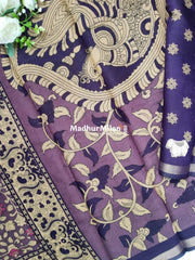 KALAMKARI PRINT KAJU SILK SAREE DUSTY PURPLE