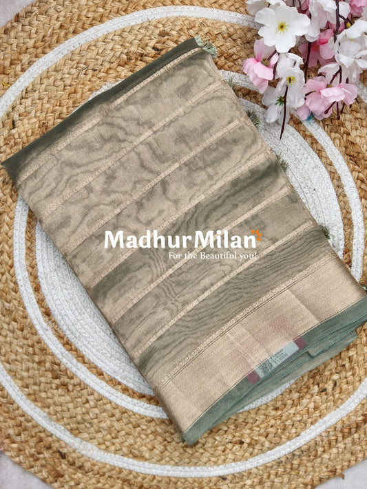 TISSUE ORGANZA SAREE DUSTY GREEN