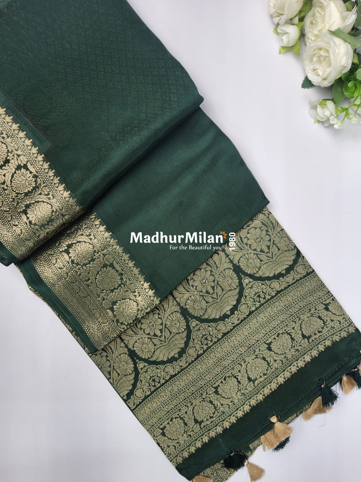 BANARASI RUSSIAN CREPE SAREE GREEN