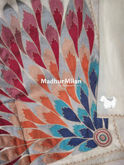 FLORAL EMBROIDERY TISSUE ORGANZA SAREE CREAM