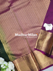 KORVAI TISSUE CHECKS BUTTA BORDER SAREE GREEN PURPLE