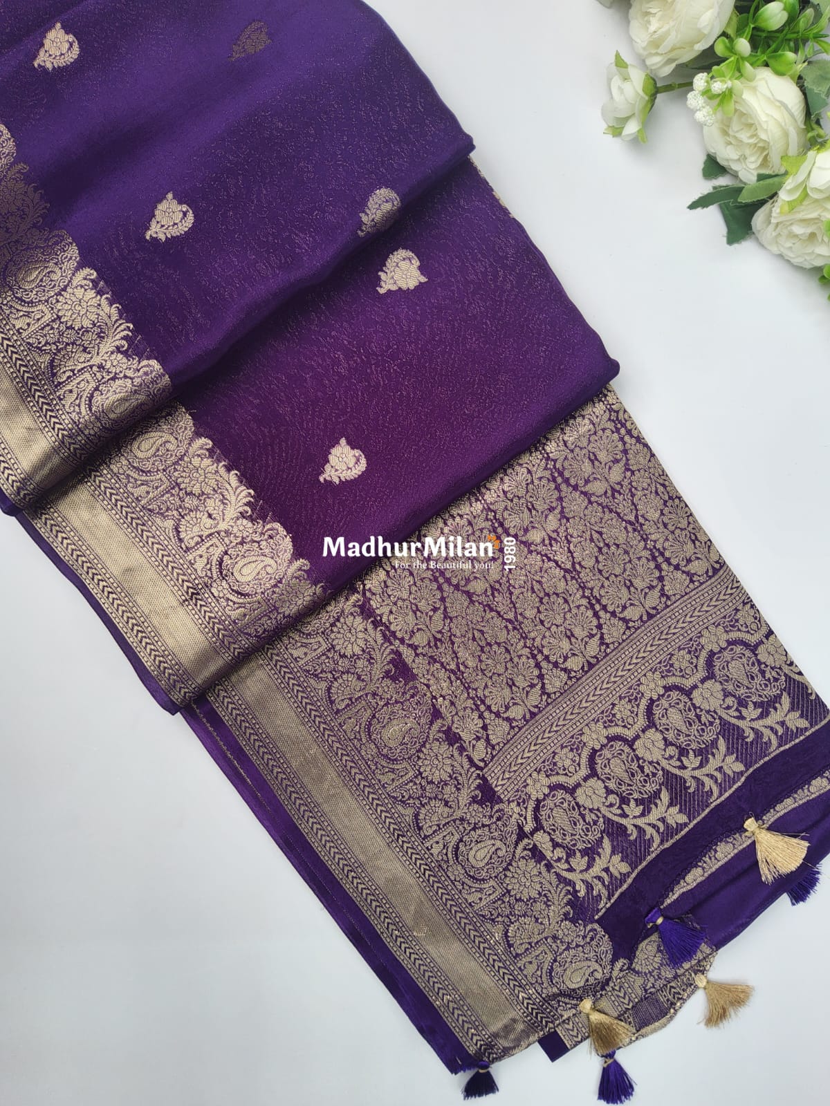 BANARASI BUTTA RUSSIAN CREPE SAREE PURPLE