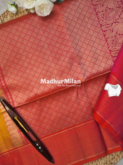 STRIPES BORDER BUTTA SOFT SILK SAREE MUSTARD PEACH