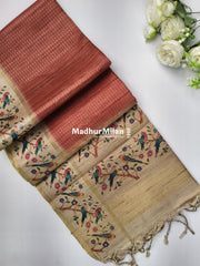 PIN STRIPES DIGITAL SEMI TUSSER SAREE RUST